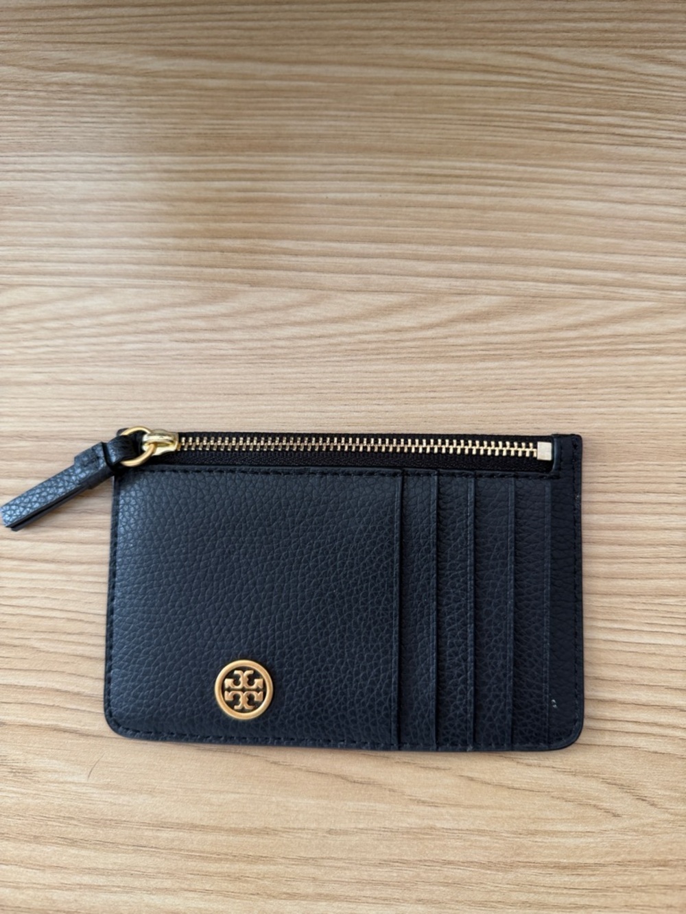 Tory Burch Black Leather Card Case with Gold Logo